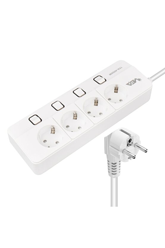 Ve-xman104 A Class 4lü Ayrı Anahtarlı 1.5 Metre Akım Korumalı Grup Priz (MADE IN MALAYSIA)