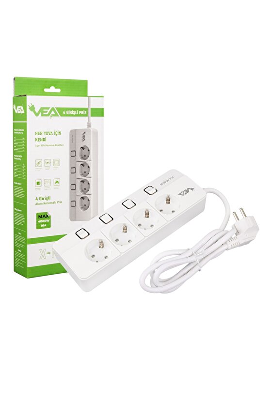 Ve-xman104 A Class 4lü Ayrı Anahtarlı 1.5 Metre Akım Korumalı Grup Priz (MADE IN MALAYSIA)