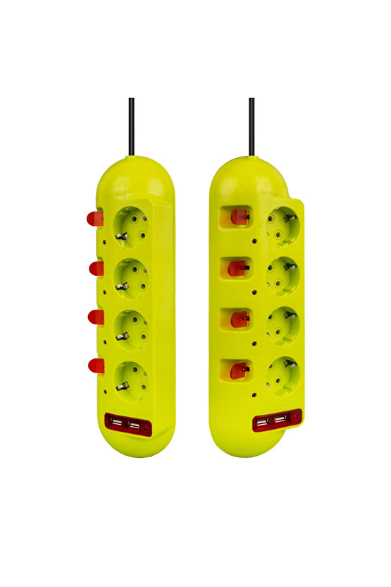 En6s- Shopzum Ve-e40usb 4lü 2 Usbli 1.5 Metre Ayri Anahtarli Grup Priz