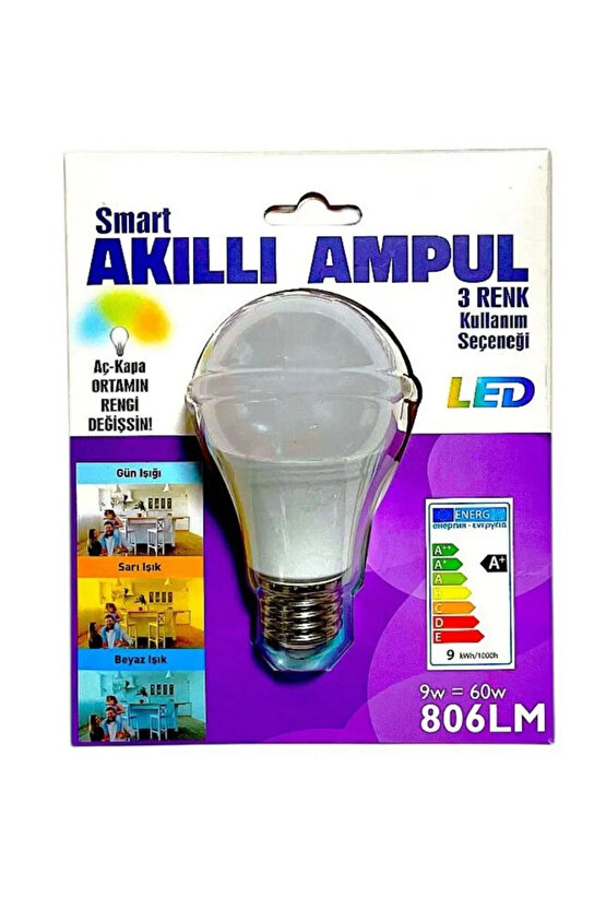 Akıllı Sarı Beyaz Gün Işığı Led Ampul A+ 806 Lümen