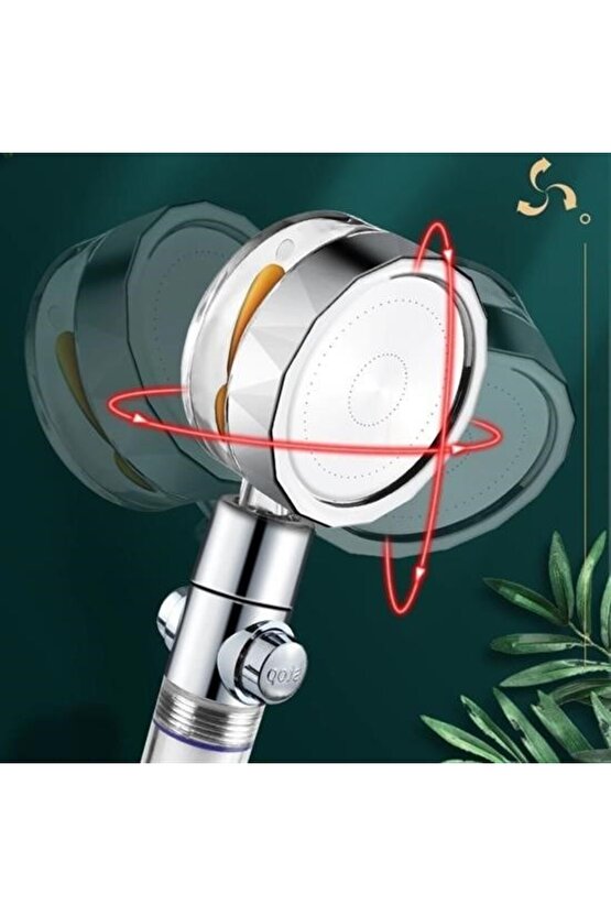 Turbo Pervaneli ve Filtreli Su Tasarruflu 360 Derece Dönebilen Tazyikli Duş Başlığı