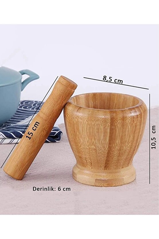 Doğal Bambu Ahşap Sarımsak Ezeceği Havan Orta Boy Bambu Ahşap Sarımsak Ezeceği