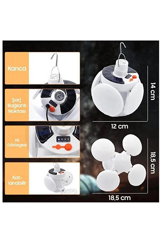 Güneş Enerjili Solar 5 Taraflı Katlanabilir Bahçe Aydınlatma Lamba Işık