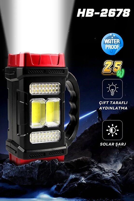 Güçlü güneş LED ışıkları el feneri paneli harici  kamp yürüyüş USB şarj edilebilir el feneri