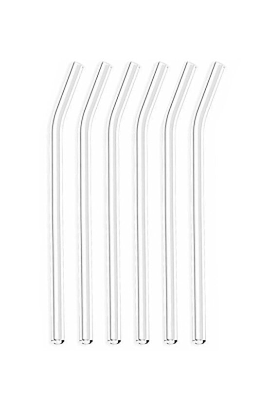 6 Parça Şeffaf Cam Pipet El Yapımı Eğimli Zarif 20 Santim Ice Coffe Pipeti 20 Cm AXE45T-9D1