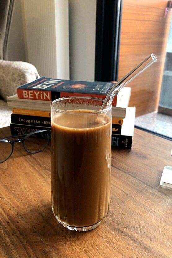 6 Parça Şeffaf Cam Pipet El Yapımı Eğimli Zarif 20 Santim Ice Coffe Pipeti 20 Cm AXE45T-9D1