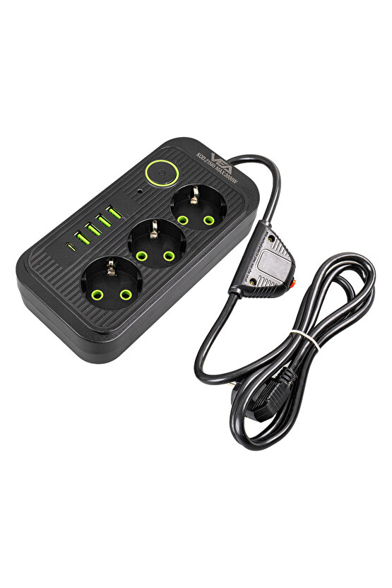 Çocuk Korumalı 4 Elektrik Prizi + 4 USB + 1 TYPE-C Giriş 1.5 Metre Uzatma Kablolu AXE55-71F3