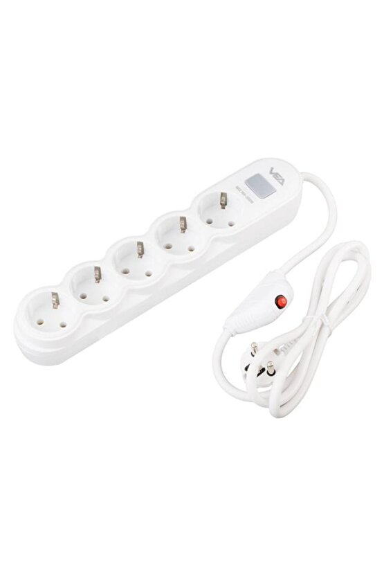 VA-21569 5Li Anahtarlı 1.5 Metre Akım Korumalı Priz Beyaz