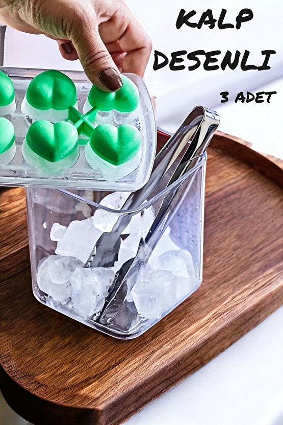 3 Adet Plastik Buz Kalıbı Bas Çıkar Kalp Desenli