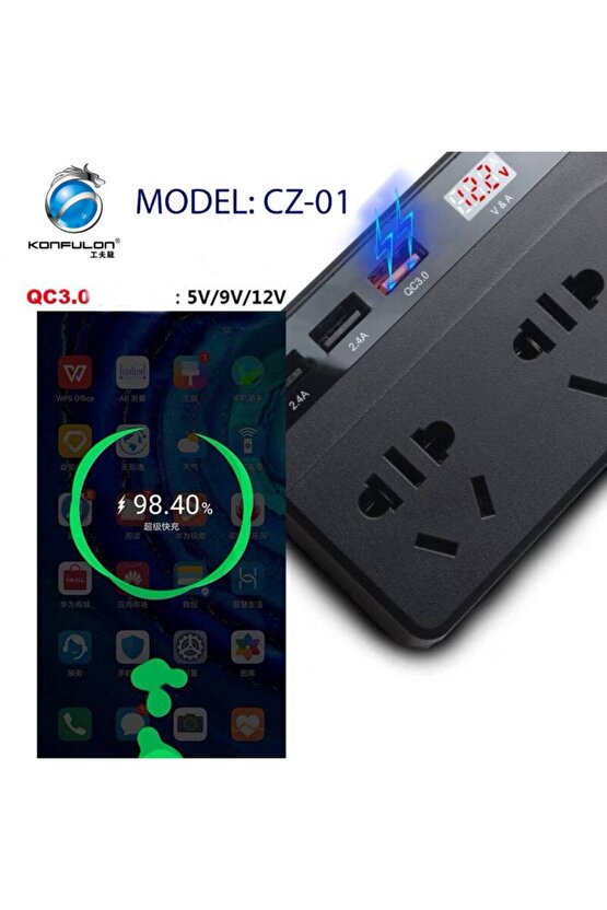 Kamyon TIR Otobüs Karavan Tipi 220 Volt Elektrik çevirici 200 Watt invertör Ters Trafo Şarj Soketi