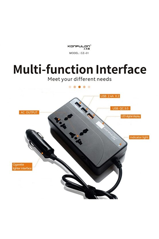 Kamyon TIR Otobüs Karavan Tipi 220 Volt Elektrik çevirici 200 Watt invertör Ters Trafo Şarj Soketi