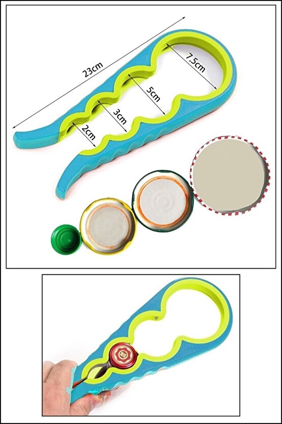 Pratik Kavanoz Kapağı Açacak  4 Boğum 8 Kademeli Şişe Kapak Açacağı (Silikon Kaydırmaz)