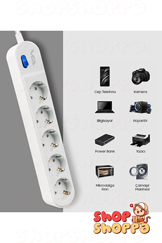 3lü 4lü 5li Akım Korumalı Grup Priz, Anahtarlı, Çocuk ve Yangın Koruması, 3500 Watt, 16 Amper