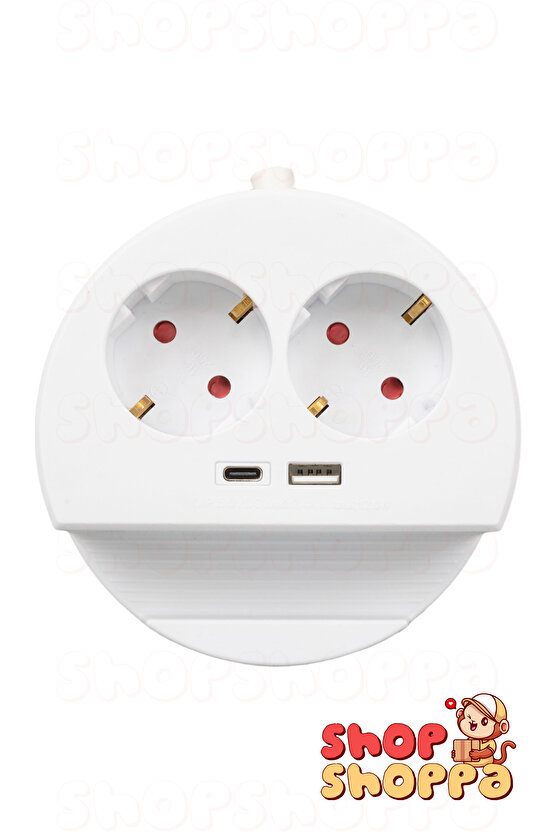 2li Telefon Standlı Çoklu Grup Priz, 1xUSB 1xTYPE-C Girişli, 1.5 mt Kablolu, 3680W 16A