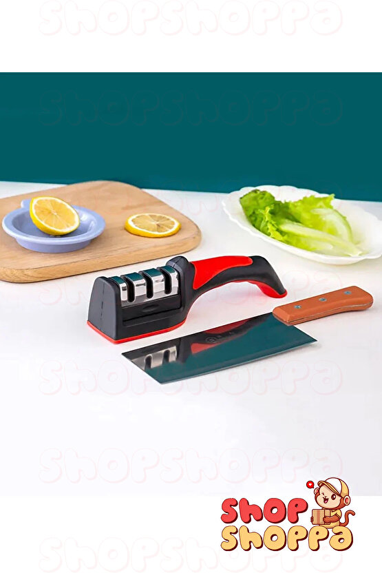 Paslanmaz Çelik Bıçak Satır Bileme Aparatı, Tutmalı Güvenli Çok Fonksiyonlu 3 Aşamalı Bileyici