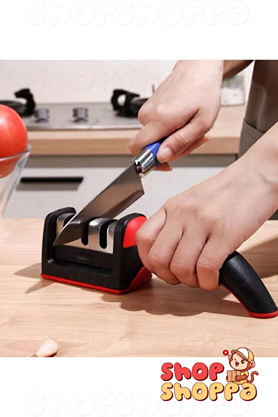 Paslanmaz Çelik Bıçak Satır Bileme Aparatı, Tutmalı Güvenli Çok Fonksiyonlu 3 Aşamalı Bileyici