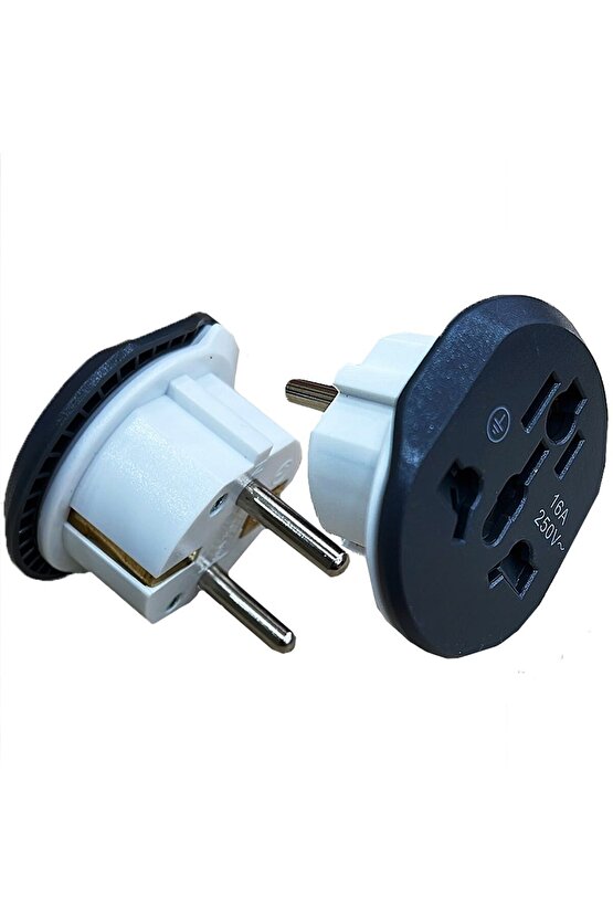 Seyahat Adaptörü Universal Türk Çevirici Siyah Beyaz 16a Priz Çevirici Dişi Erkek Fiş Dönüştürücü