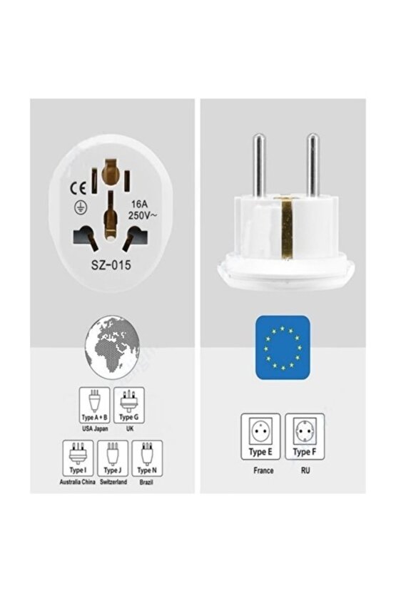 Seyahat Adaptörü Universal Türk Çevirici Siyah Beyaz 16a Priz Çevirici Dişi Erkek Fiş Dönüştürücü