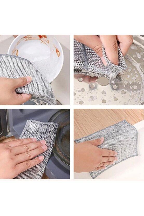 5 Adet LÜX Tel Bulaşık Bezi Çizmez Bulaşık Teli Çelik Bez 20x20 Çift Katmanlı Tel Bez