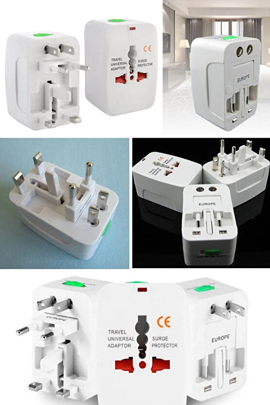 Yurtdışı Seyahat Adaptörü Amerikan Ingiliz Fiş Priz Çevirici Akım Korumalı Üniversal 150 Ülkede