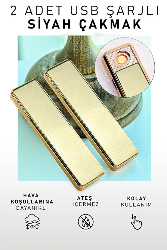 2 Adet Kolay Şarj Edilebilen Sürgülü Elektrikli Usb Çakmak