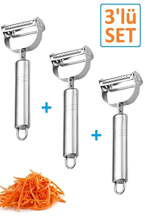 3 Adet Pratik Soyacak Jumbo Boy Paslanmaz Çelik Turbo Jülyen Sebze Ve Meyve Soyucu