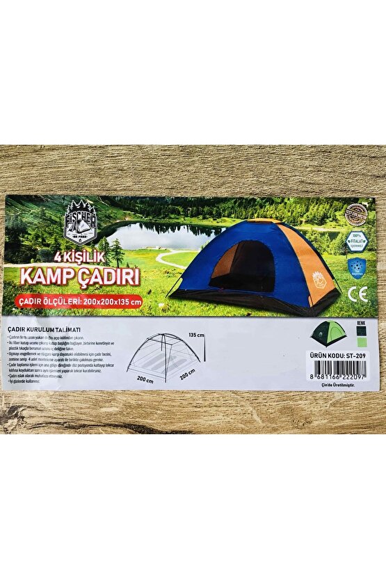 3-4 Kişilik Yeşil Renkli Su Geçirmez Ince Hafif Pratik Kamp Çadırı Özel Taşıma Çantasında