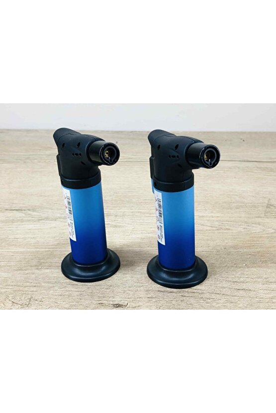 Doldurulabilir Depolu Pürmüz Çakmak 1300 Derece Ateşleyici Pipo Puro Çakmağı 2 Adet-  Açık Mavi