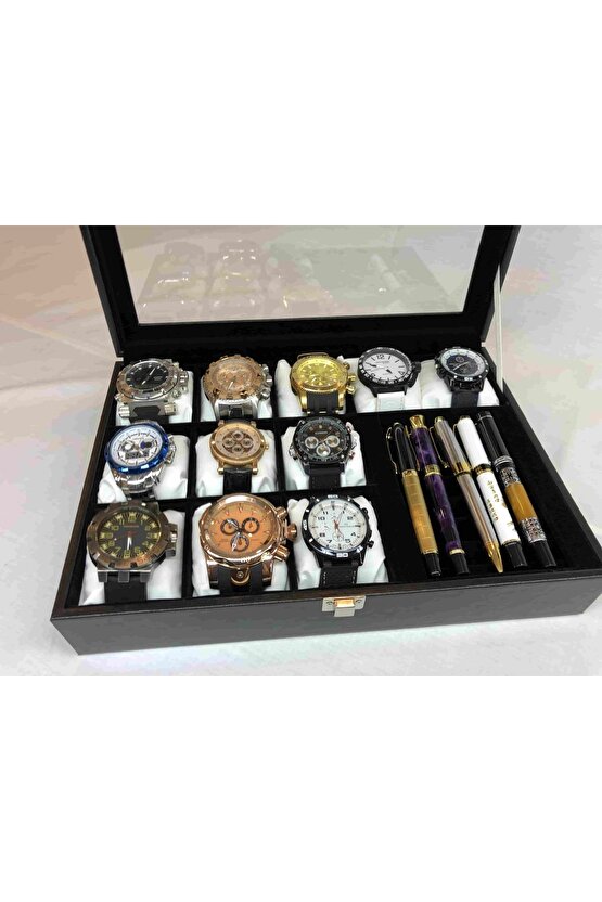 11 Adet Kol Saati Ve Ziynet Eşyası Yüzük Kolye Bileklik Kutusu Dekoratif Cam Kapaklı Kutu