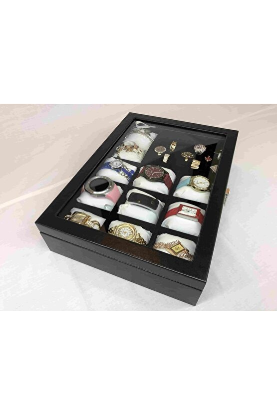 11 Adet Kol Saati Ve Ziynet Eşyası Yüzük Kolye Bileklik Kutusu Dekoratif Cam Kapaklı Kutu
