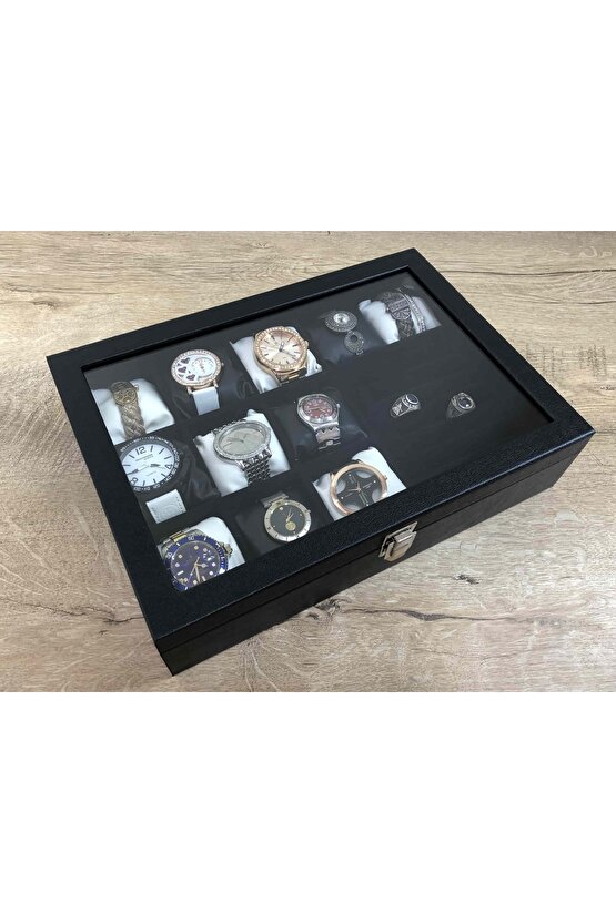 Deri Kaplı Cam Kapaklı El Yapımı Saat Takı Küpe Kolye Saklamak İçin Dekoratif Kutu