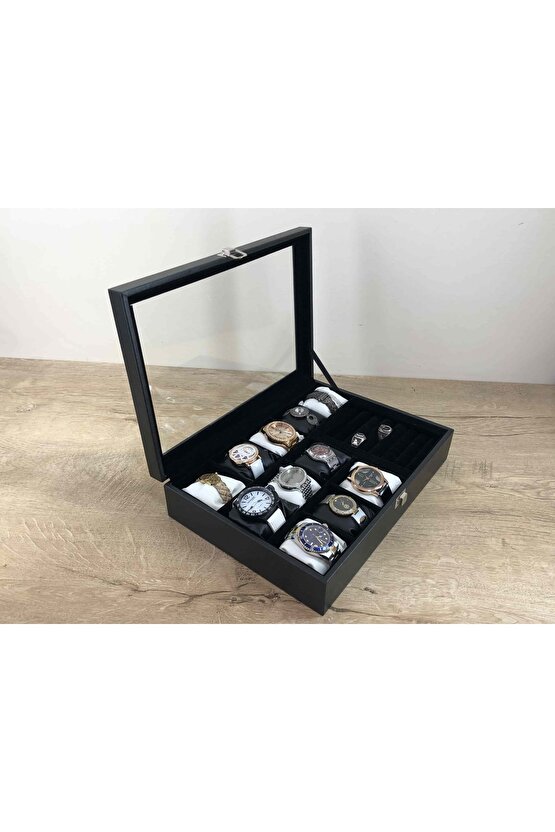 Deri Kaplı Cam Kapaklı El Yapımı Saat Takı Küpe Kolye Saklamak İçin Dekoratif Kutu