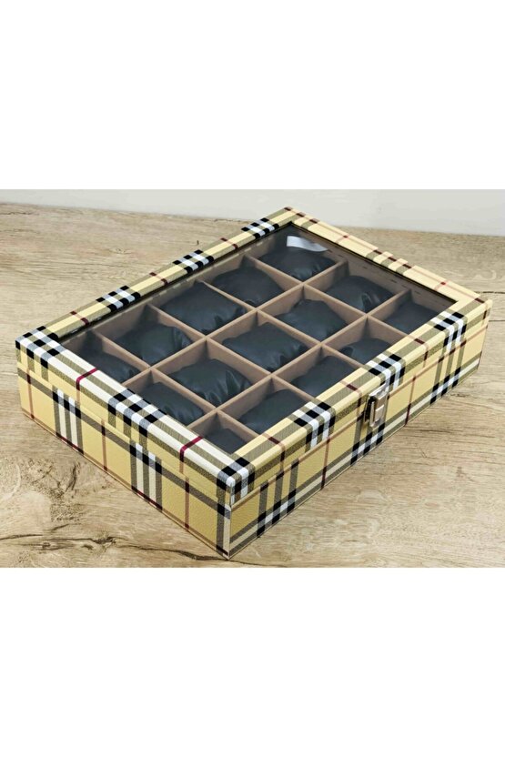 Kaliteyi Bilen Bayanlara Özel Iskoçya Sarısı Ekoseli Model Kaplamalı Kol Saati Kutusu