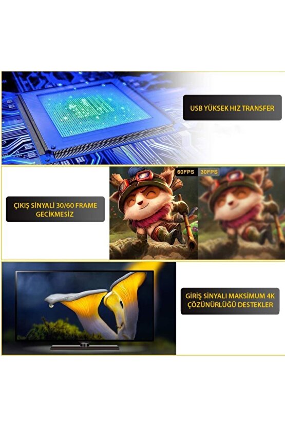 Siyah Metal Kasa Video Capture Usb 2.0 To Hdmi Çevirici Dönüştürücü Hdmı