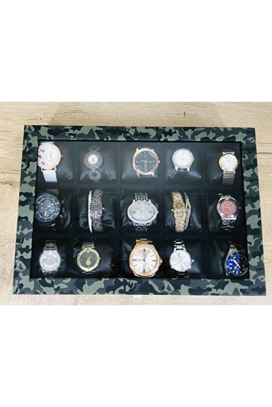 Düzenli Erkeklere 15 Kol Saati Kapasiteli Siyah Yastıklı Büyük Boy Takı Kolye Bileklik Saat Kutusu