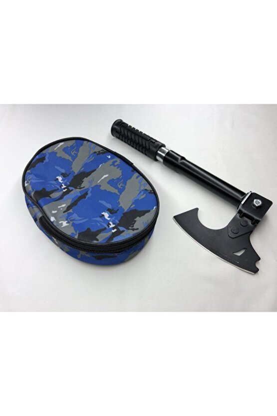 Osmanlı Tarzı Türk Malı Paslanmaz Çelik Balta Mavi Kamuflaj Çantalı