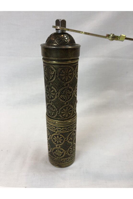 Eskitme Osmanlı Sitili Antik Pirinç Renkli Büyük Boy Değirmen Kahve Çekirdeği Kaya Tuzu Öğütücüsü