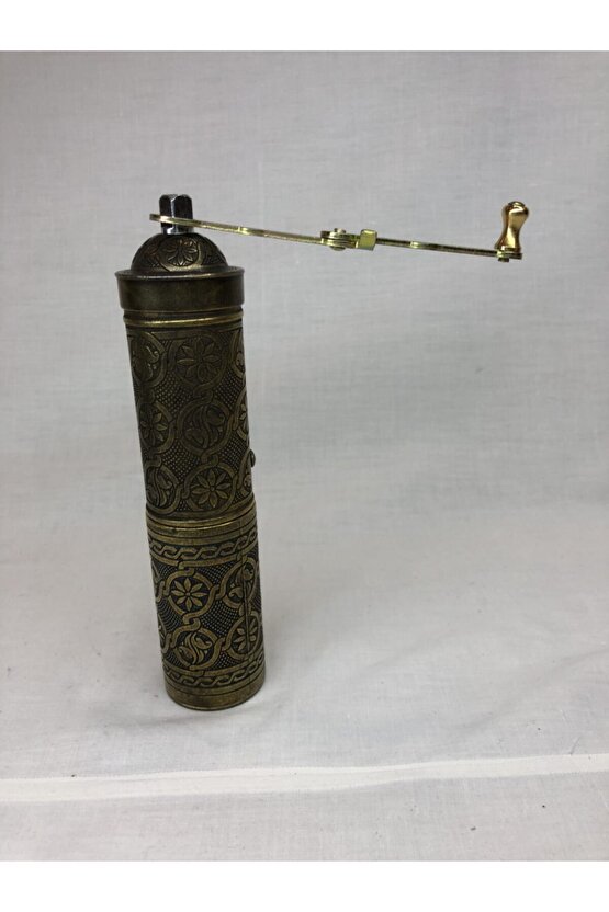 Eskitme Osmanlı Sitili Antik Pirinç Renkli Büyük Boy Değirmen Kahve Çekirdeği Kaya Tuzu Öğütücüsü