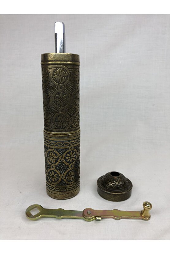 Eskitme Osmanlı Sitili Antik Pirinç Renkli Büyük Boy Değirmen Kahve Çekirdeği Kaya Tuzu Öğütücüsü