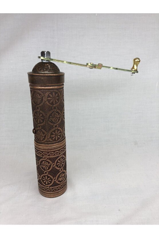 Eskitme Bakır Renkli Uzun Otantik Karabiber Kaya Tuzu Pirinç Değirmeni Osmanlı Motif Mekanik Öğütücü