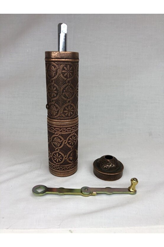 Eskitme Bakır Renkli Uzun Otantik Karabiber Kaya Tuzu Pirinç Değirmeni Osmanlı Motif Mekanik Öğütücü