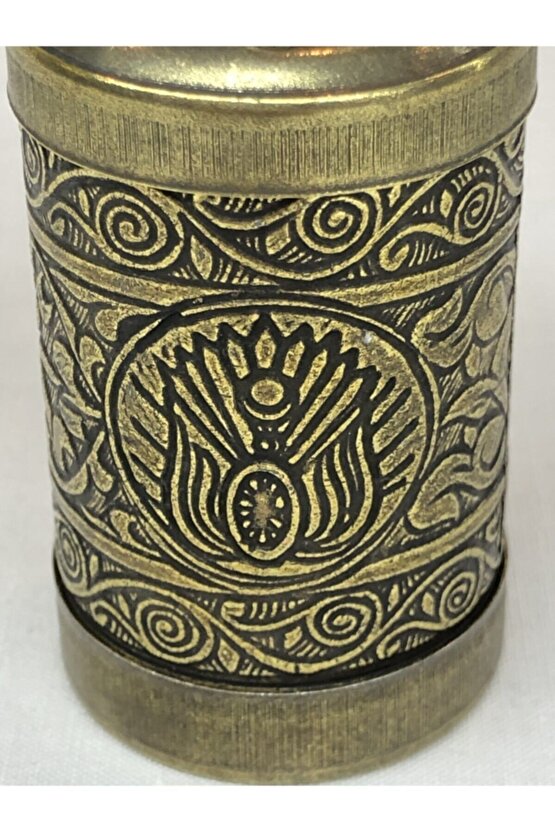 Eskitme Antik Pirinç Renkli Osmanlı Motifli Otantik  El Yapımı Pirinç Karabiber Öğütücü