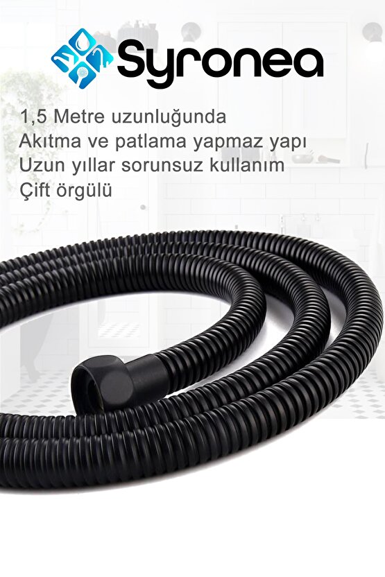 Siyah Banyo Duş Hortumu 1,5 Metre Kopmaz Patlamaz Hortum Duş Seti Plastik Uzun