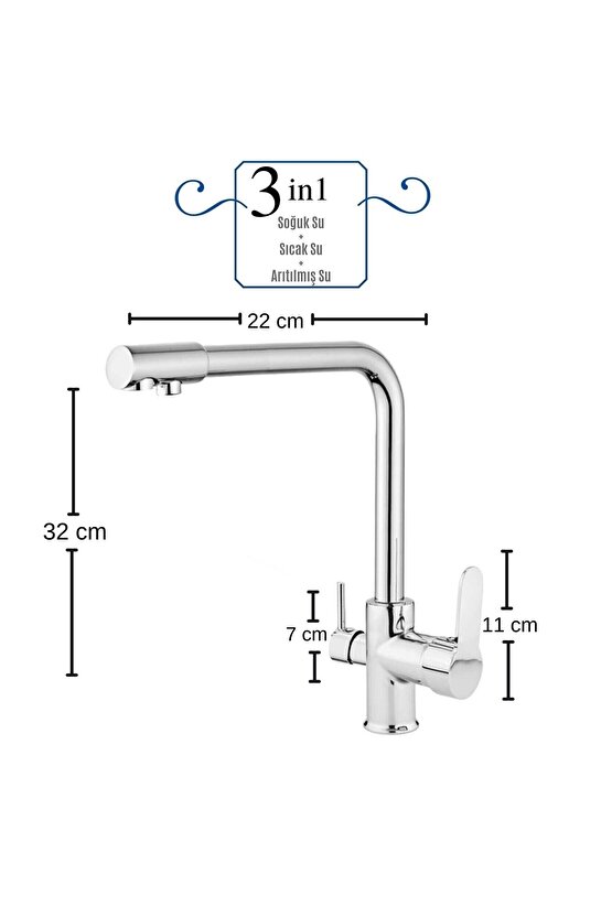 3 Yollu Musluk Su Arıtma Musluğu Üç Yollu Çoklu Musluk