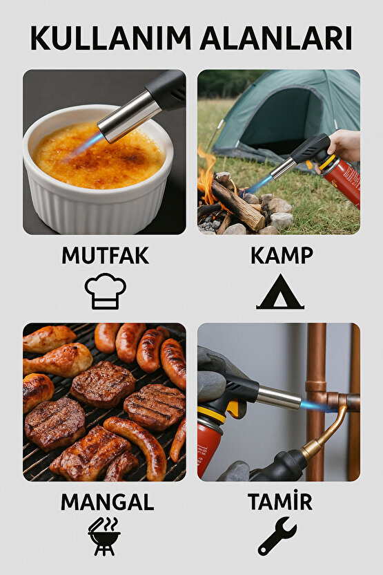 Pürmüz Çakmak Başlığı + 6 Adet PAR Gas Çakmak Gazı Seti | 1300°C Jet Alev | Mutfak, Kamp