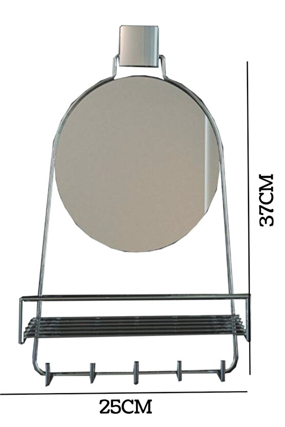 Dekoratif Yapıştırmalı Aynalı Banyo Askısı, Duşakabin Raflı Krom- Pratik Vidasız Montaj Dc 5596