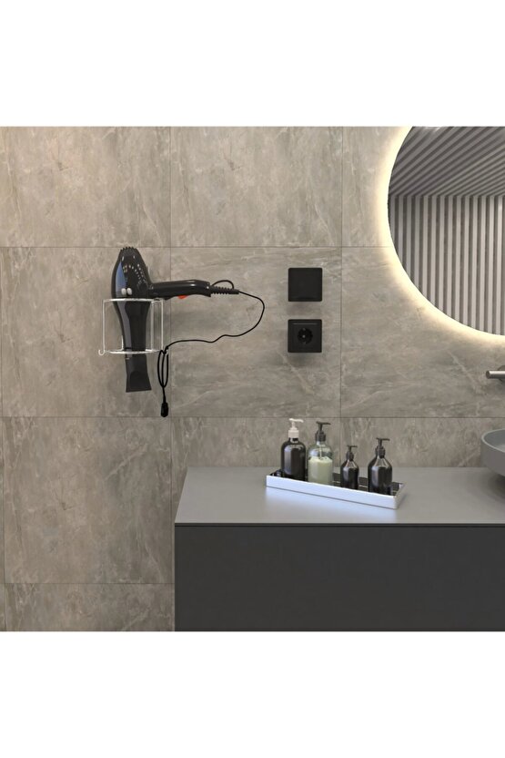 Decorev Süper Yapışkanlı Metal Yapıştırıcılı Siyah Fön Mak.asma Aparatı Dc-5119