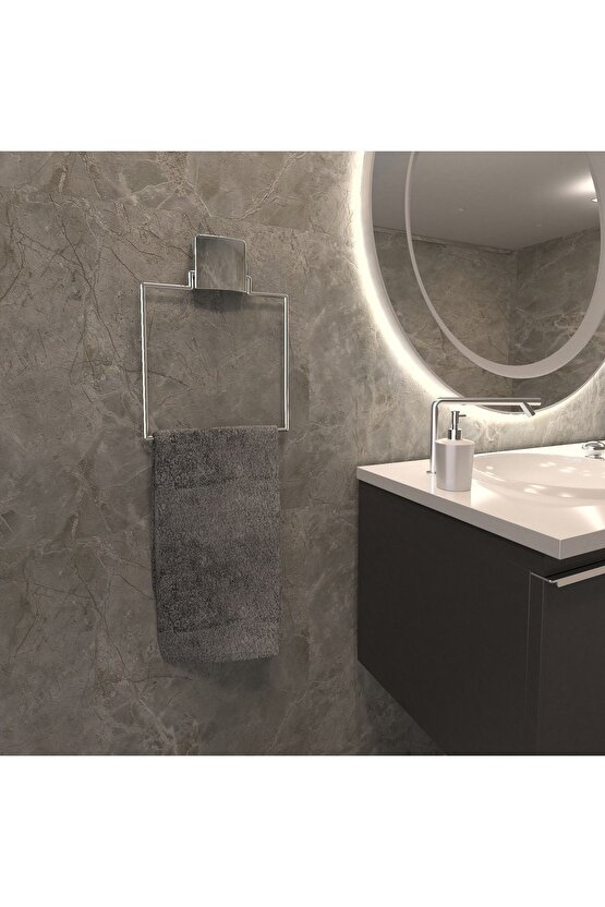 Dekoratif Yapıştırmalı Banyo Mutfak Metal Kare Havluluk Askı Krom Pratik Vidasız Montaj Dc-4780