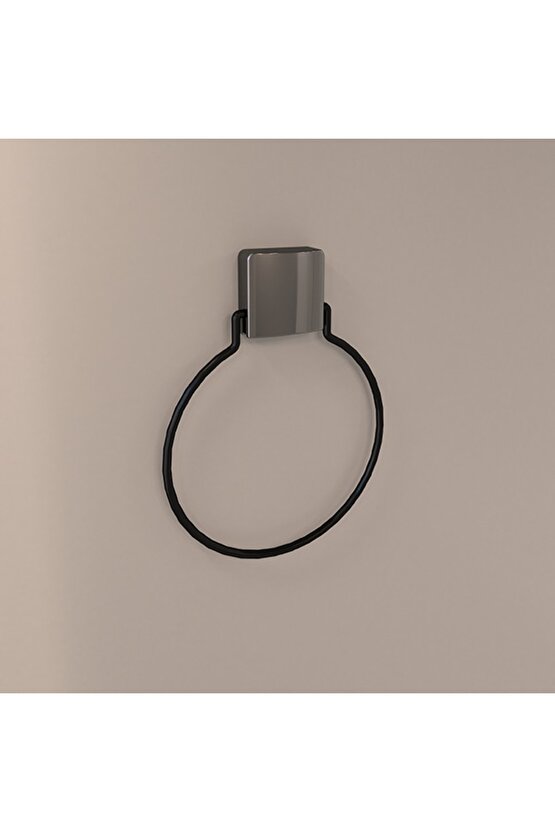 Decorev Süper Yapışkanlı Metal Yapıştırıcılı Siyah Yuvarlak Havluluk Dc-5059