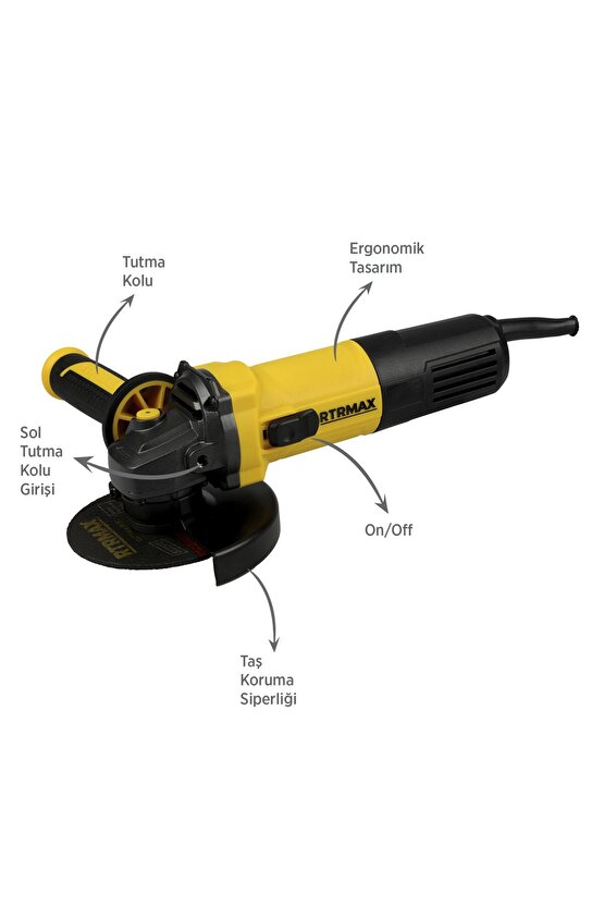 Rtm1080 Avuç Taşlama Makinası 115 Mm 750 W Devir Ayarlı